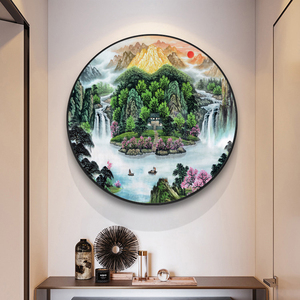 生财走廊玄关挂画好寓意源远流长风水国画八方聚财山水画5人付款168