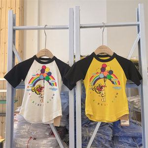 日系气球小童短袖儿童全棉夏天t恤男女宝宝圆领套头衫上衣