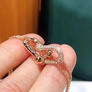 tiffany蒂芙尼双环扣项链18k玫瑰金白金无钻满钻经典款锁骨链手链