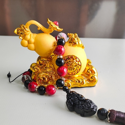 沙金招财金蟾葫芦保平安车载汽车内上档次家居装饰品摆件男士礼物