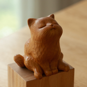 元也先生原创艺术家居客厅摆件黑金檀木雕猫可爱生日礼物男女朋友