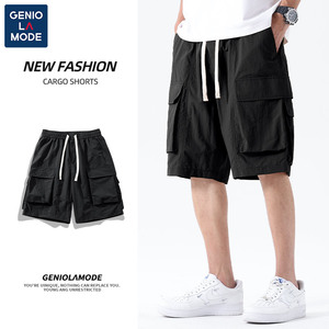 Genio Lamode黑色冰丝短裤男士夏季凉感新款机能运动外穿沙滩裤男