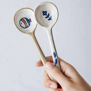 日式陶瓷勺子精致可爱小勺子家用粗陶调羹高颜值饭勺创意ins好看