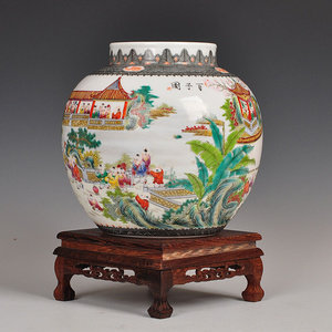 未卒家居景德镇陶瓷器仿古百子图花瓶中式古典客厅家居装饰摆件结