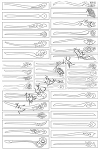 桃木发簪图纸各种发簪勺子图纸梳子勺子古风古琴书签diy手工