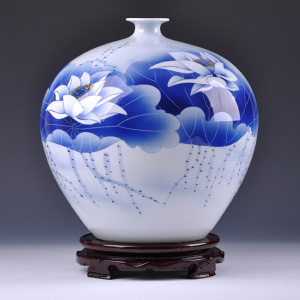 一米丫丫丫景德镇陶瓷手绘山水荷花花瓶现代时尚家居装饰摆件瑶池
