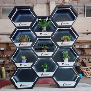 定制个性创意蜂窝菱形六边形展示柜发光展示台置物架背景墙装饰柜