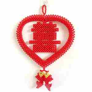 包邮新品手工串珠 喜字材料包心中喜福字中国结挂件 客厅饰品珠珠