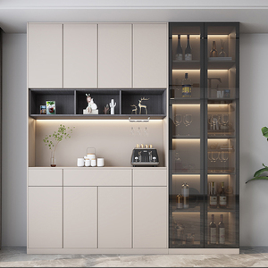 实木定制意式轻奢玻璃酒柜家用储物柜碗柜现代简约客厅餐边柜一体