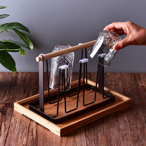 放杯子的支架玻璃杯倒挂水杯架带托盘家用啤酒杯马克杯沥水架挂架