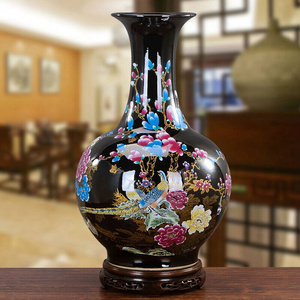陶锦玉大花瓶花艺落地摆件景德镇陶瓷黑色插花60厘米高乌金釉紫金