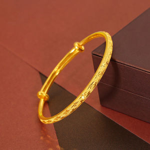 老凤祥和免税999真金手镯女纯黄金手镯宽面满天星镯子可调节金手