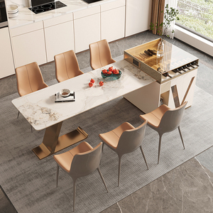 可伸缩岛台餐桌一体轻奢高端吧台岩板饭桌现代简约多功能中岛柜