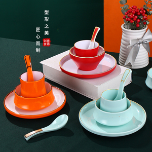 密胺餐具摆台新中式火锅餐具定制四件套装碗碟勺防摔餐厅专用餐具