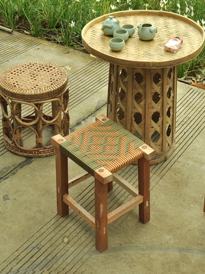 傣族竹编桌子圆桌云南德宏手工艺品少数民族饭店商用家用饭桌