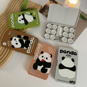 多副装可爱熊猫隐形眼镜盒子大容量美瞳盒便携式伴侣收纳盒带镜子