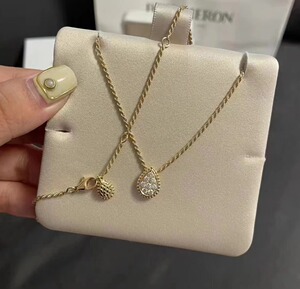 boucheron/宝诗龙项链18k玫瑰金白金满钻水滴形吊坠小号女锁骨链