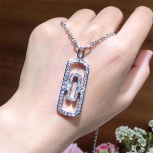 宝格丽回形针项链18k玫瑰金白金满钻中号男女情侣同款毛衣链