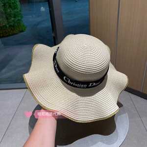 dior/迪奥 草编帽字母logo刺绣防晒帽遮阳帽礼帽女士沙滩帽