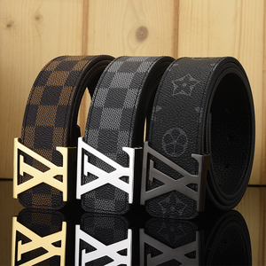 高品质男士头层皮皮带lv扣商务休闲格纹老花经典款男腰带百搭裤带