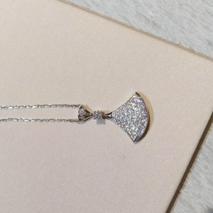 bvlgari/宝格丽扇形满钻项链纯18k金白金镶钻时来运转翻转项链