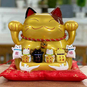 金色银色招财猫举双手家用客厅装饰摆件开业礼品发财猫存钱储蓄罐