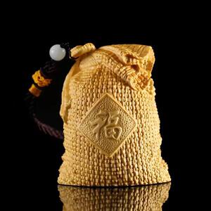 崖柏木雕福袋吸财钱袋手把件挂件招财饰招财护身实木摆件工艺品