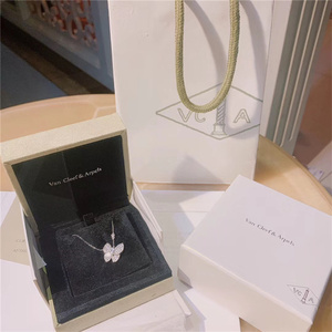 梵克雅宝格丽蝴蝶项链18k玫瑰金经典款白金满钻绿钻粉钻女锁骨链
