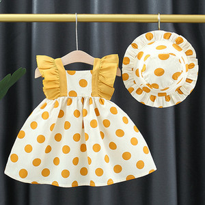 婴儿衣服夏季薄款洋气时髦洋气圆点连衣裙一岁女宝宝公主裙送帽子