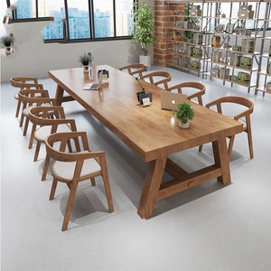 林氏家具会议桌全实木桌子长条桌工作台办公室洽谈桌椅组合大板桌