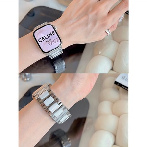 适用苹果手表applewatch Ultra表带iwatch7/8/6/5/4陶瓷不锈钢女个性潮典雅时尚手表带智能运动手环八代表带