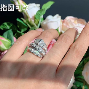 bvlgari/宝格丽蛇形戒指18k玫瑰金白金镶钻满钻白贝母蛇头戒指女