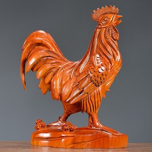 致雅阁红木淘宝红花梨木雕鸡摆件三合十二生肖木鸡