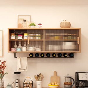 北欧实木吊柜餐厅壁挂式储物柜客厅墙壁柜餐边壁柜厨房玻璃置物柜