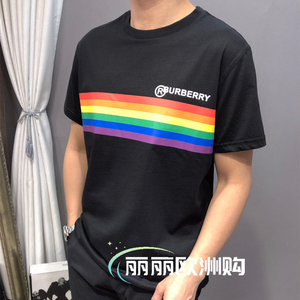 burberry/巴宝莉 22ss经典彩虹条纹字母徽标休闲短袖t恤男女同款