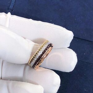 boucheron宝诗龙戒指纯18k玫瑰金镶满钻陶瓷男女情侣同款对戒