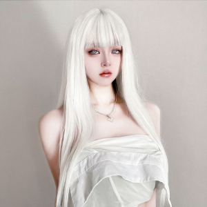假发女长发白色直发自然cos万用二次元lolita空气刘海全头套式