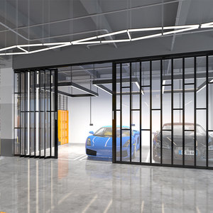 汽车美容折叠门商铺水晶弧形透明伸缩洗车房隔断商场铝合金推拉门