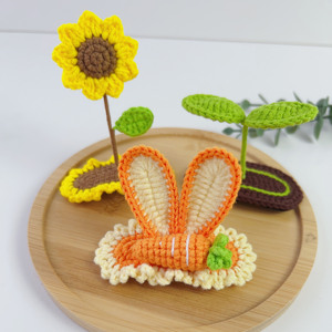 毛线编织兔耳朵发卡手工钩织发夹成品向日葵发芽立体女童头饰边夹