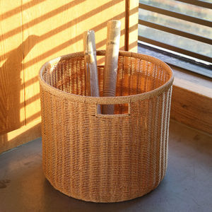 书画收纳筐画桶筒书报纸编织仿藤手工书房字画卷轴篮子大号圆形