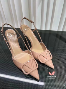 dhxdho valentino/华伦天奴女鞋v扣logo高跟鞋字母尖头漆皮凉鞋