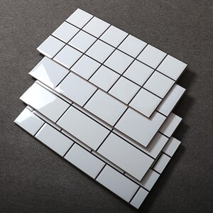 亮光白色格子瓷砖北欧面包砖300x600厨房阳台现代简约釉面纯白色