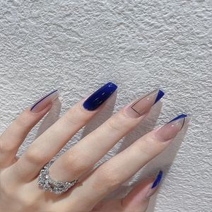 手工定制甲片可拆卸穿戴假指甲光疗延长超显白宝蓝色线条美甲贴片