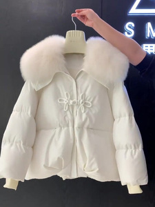 高级白色短款羽绒棉服女款2024秋冬季大码新中式国风棉衣棉袄外套
