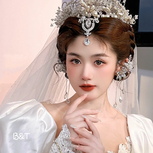 新款韩式新娘锆石合金耳挂结婚婚纱头饰时尚婚纱礼服跟妆简约大气