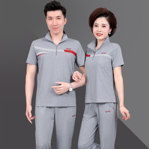 李宁适配爸爸妈妈夏季套装中老年薄款运动服短袖两件套男女宽松休