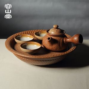 容山堂 茗嘉粗陶茶海套装紫砂壶承手工壶托小茶盘储水式功夫茶具