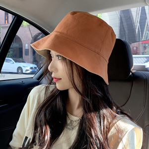 春秋双面防晒渔夫帽子女扎马尾帽松紧带大头围遮脸太阳帽遮阳秋冬