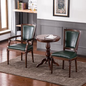 做旧美式实木餐椅酒店咖啡椅橡木复古书房椅欧式餐厅扶手靠背椅子
