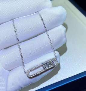 messika/梅西卡三颗钻项链18k玫瑰金白金黄金镶钻满钻流动项链女